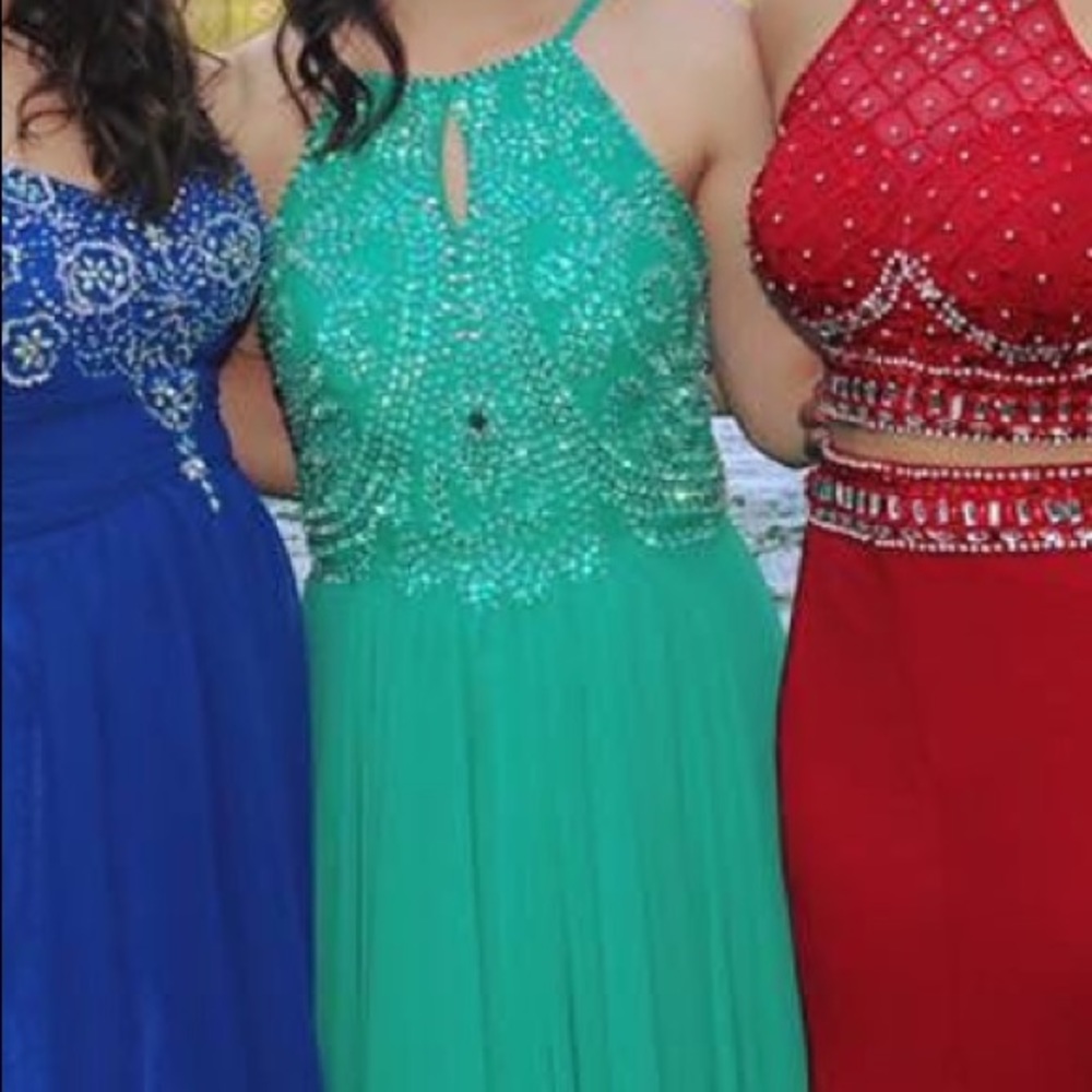 Beaded evening gown in green